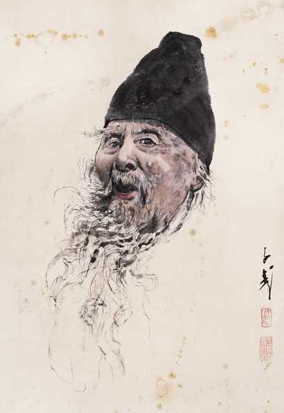 王子武 白石头像图 立轴